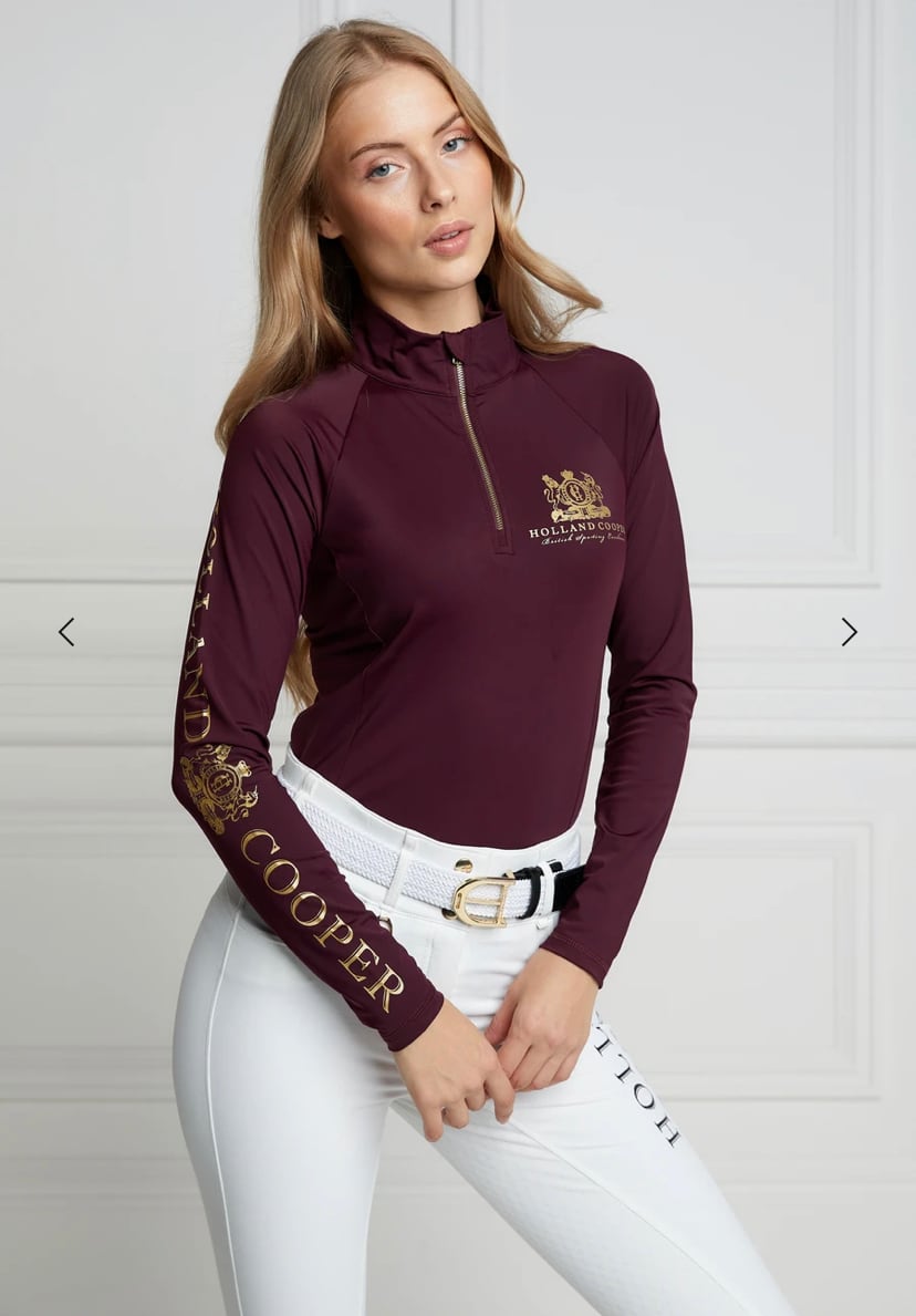 Women's Riding Top Long Sleeve Dark Navy Gold Burgundy Holland Cooper