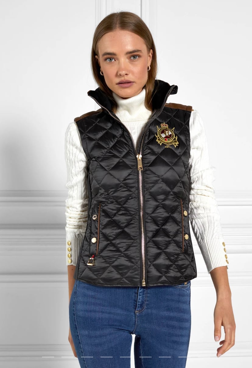 Holland Cooper Women's Quilted Vest in Dark Navy/Khaki/Black