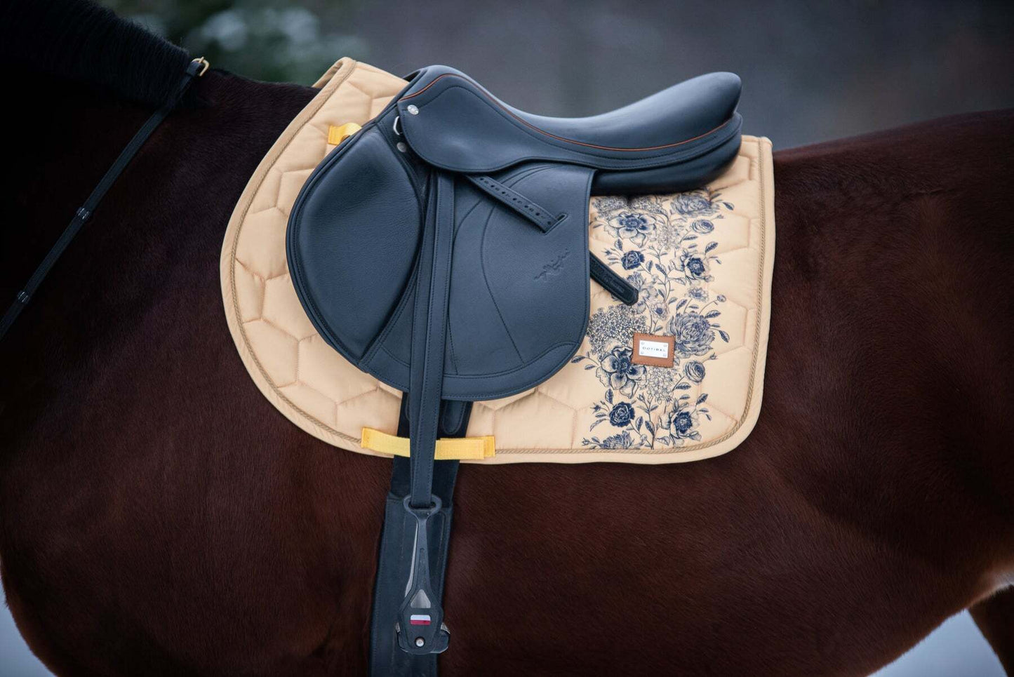 バラ柄サドルパッド&イヤーネット2点セット ハニーイエロー 馬場用 障害用