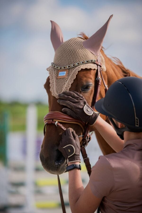 フラワーレースサドルパッド&イヤーネット 2点セット ベージュ 馬場用 障害用 ゼッケン