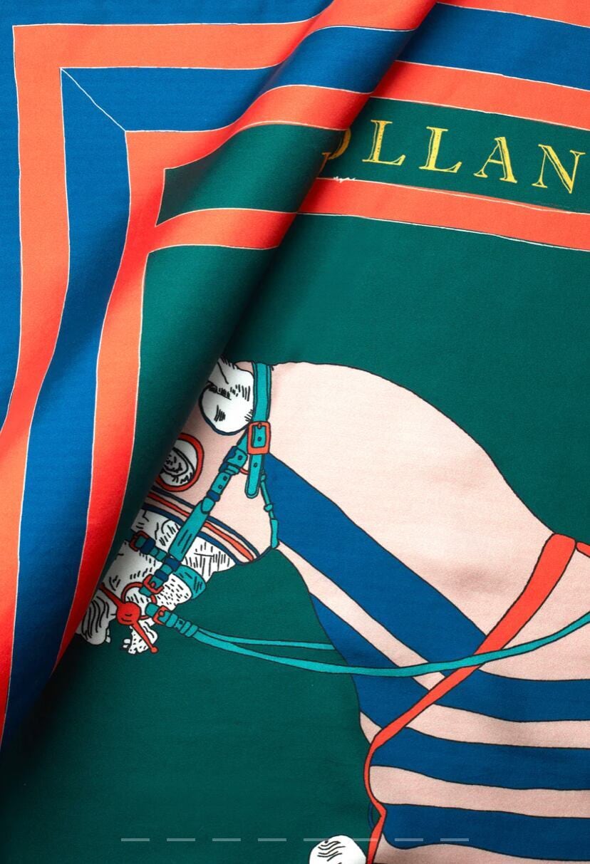 Premium Pure Silk Scarf Horse Flag for Women Holland Cooper