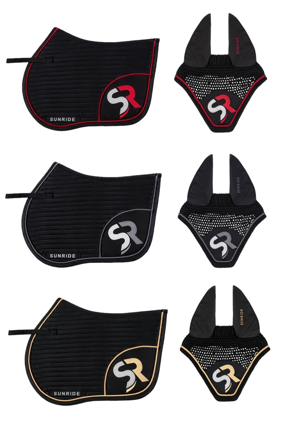 【2点セット】障害用ゼッケン&イヤーネット グレー/レッド/ゴールド Sunride