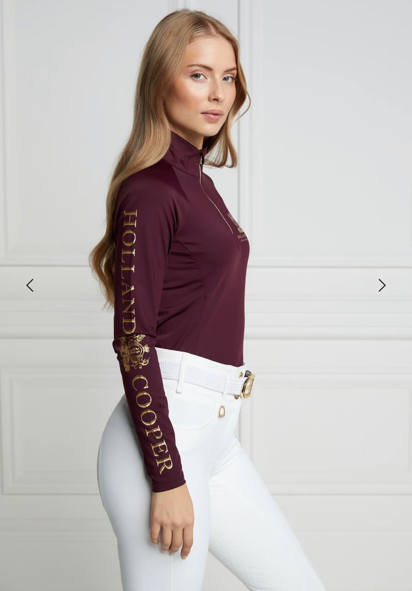 Women's Riding Top Long Sleeve Dark Navy Gold Burgundy Holland Cooper