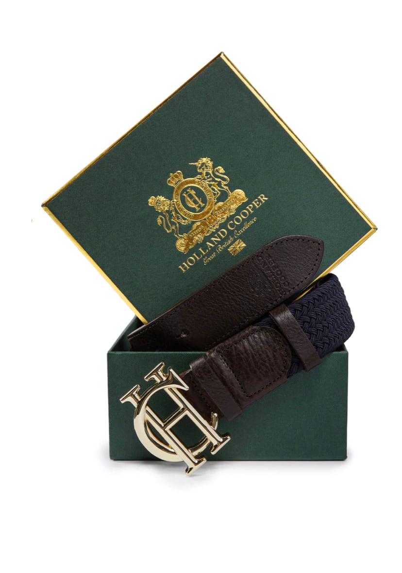 乗馬用ベルト メッシュストレッチ ロゴバックル レディース Holland Cooper ブラック/ダークネイビー/ホワイト