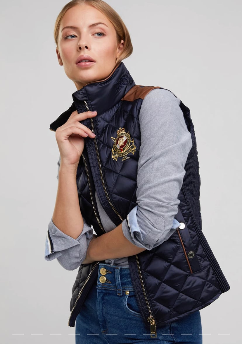 Holland Cooper Women's Quilted Vest in Dark Navy/Khaki/Black