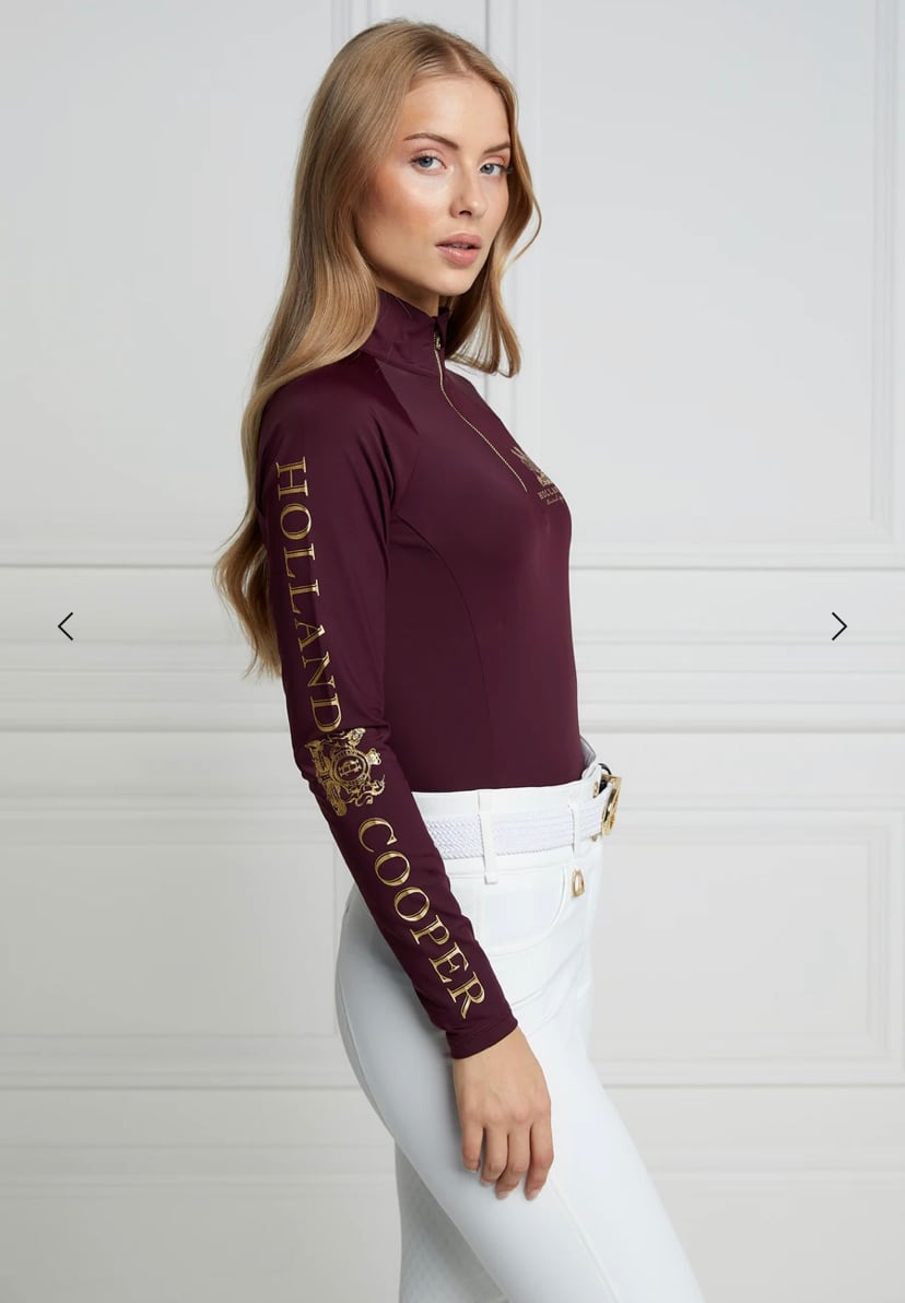 Women's Riding Top Long Sleeve Dark Navy Gold Burgundy Holland Cooper
