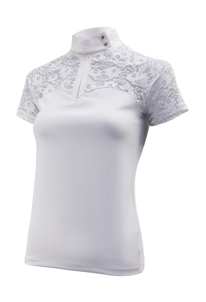 Holland Cooper Women's Short Sleeve Lace-up Athletic Shirt in Cooling Material White