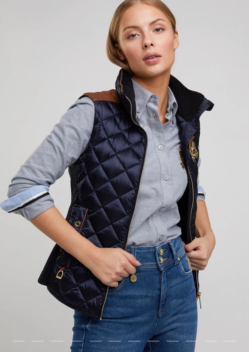 Holland Cooper Women's Quilted Vest in Dark Navy/Khaki/Black