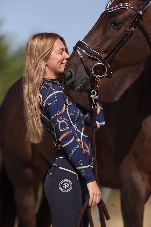 UVカットトレーニングシャツ レディース ICE Equestrian ネイビー・ブラック・ベルベットローズ