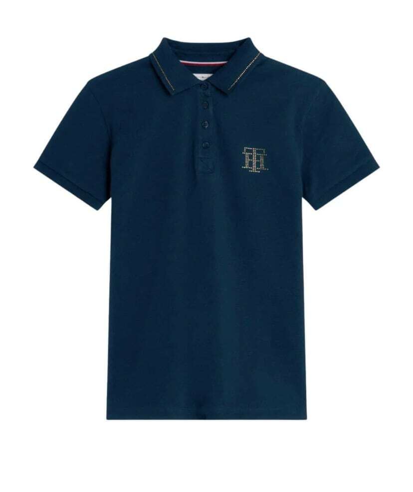Tommy Hilfiger Equestrian Short Sleeve Cotton Polo Shirt with Rhinestones for Women