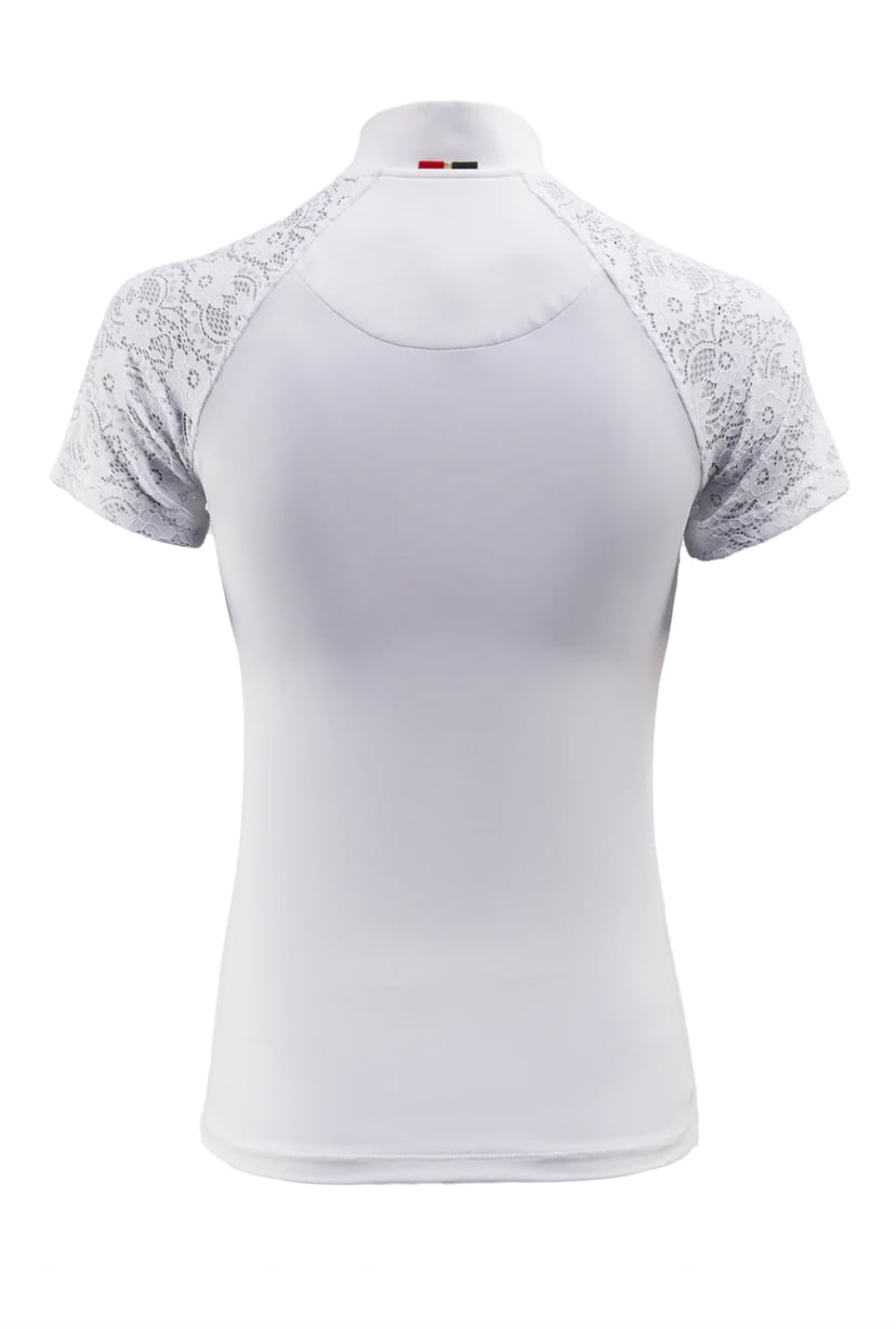 Holland Cooper Women's Short Sleeve Lace-up Athletic Shirt in Cooling Material White