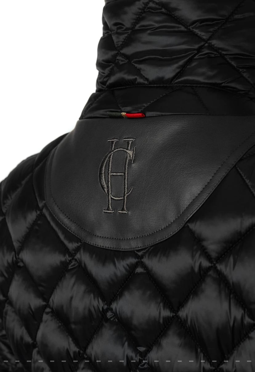 Women's quilted down jacket in black/khaki/dark navy/chocolate by Holland Cooper