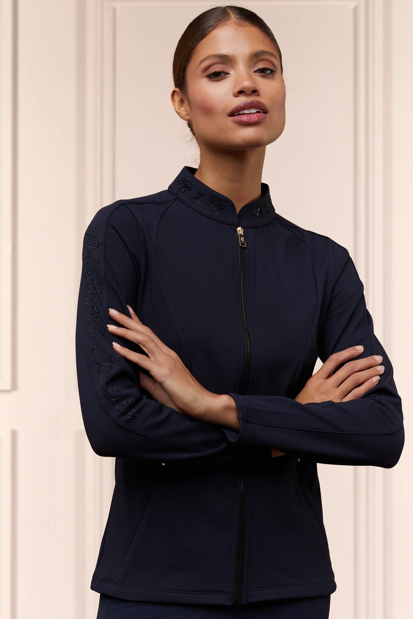 Holland Cooper Women's Navy Rhinestone Fleece Riding Jacket