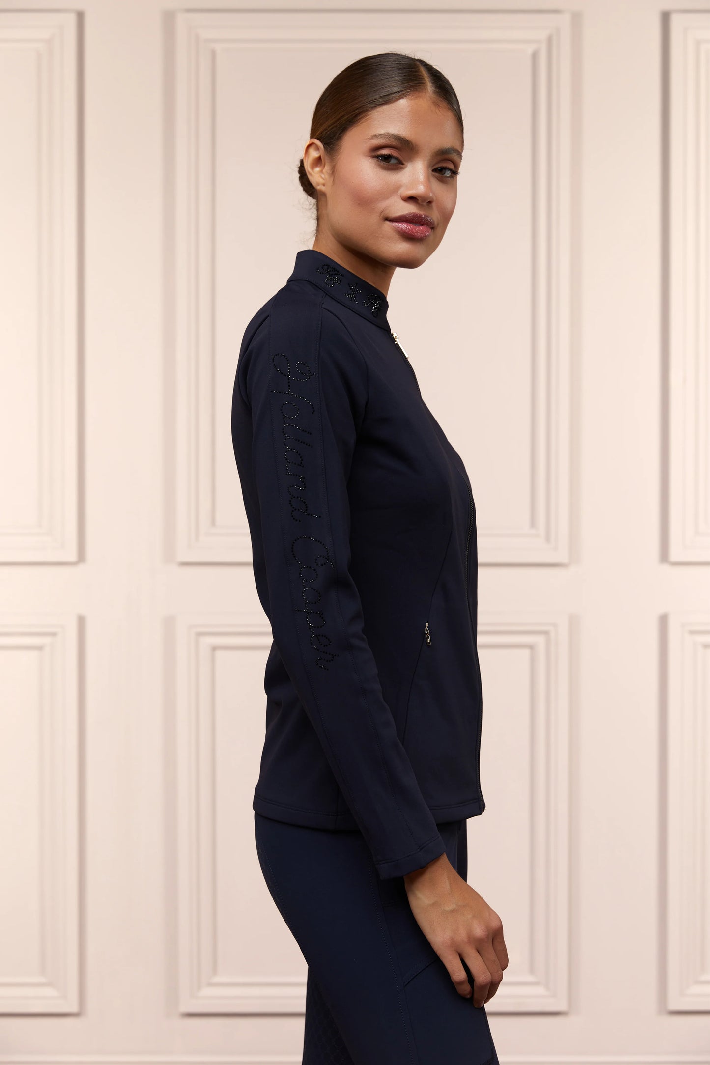 Holland Cooper Women's Navy Rhinestone Fleece Riding Jacket