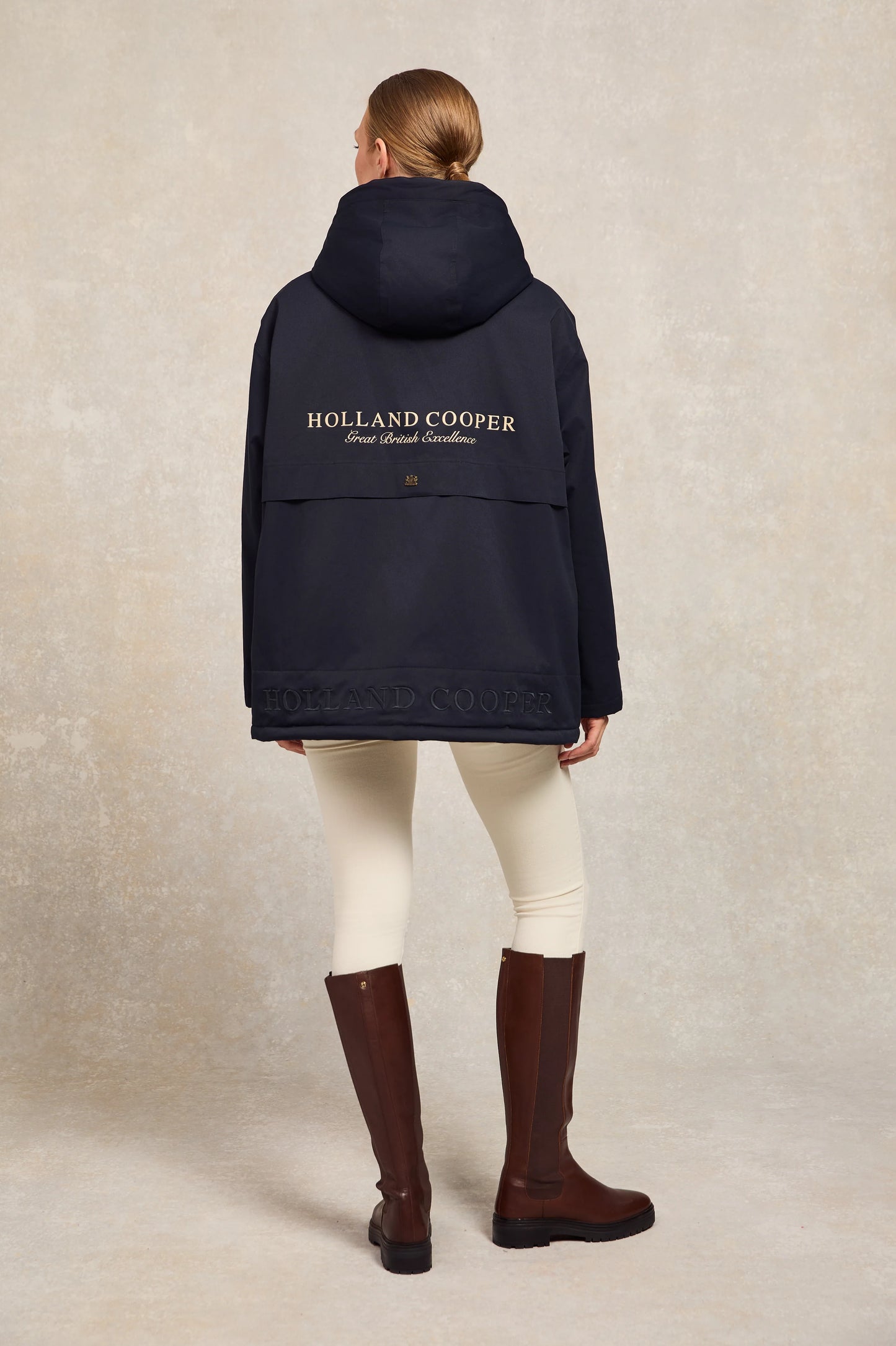 Fully waterproof oversized jacket with fleece lining in black/dark navy/chocolate Holland Cooper