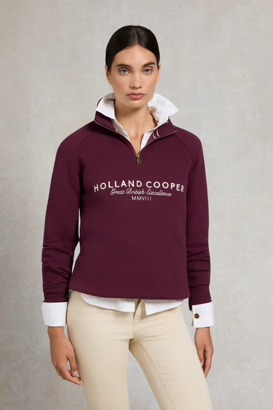 フロントジップスウェットトップス ネイビー/バーガンディー/ダークオリーブ Holland Cooper