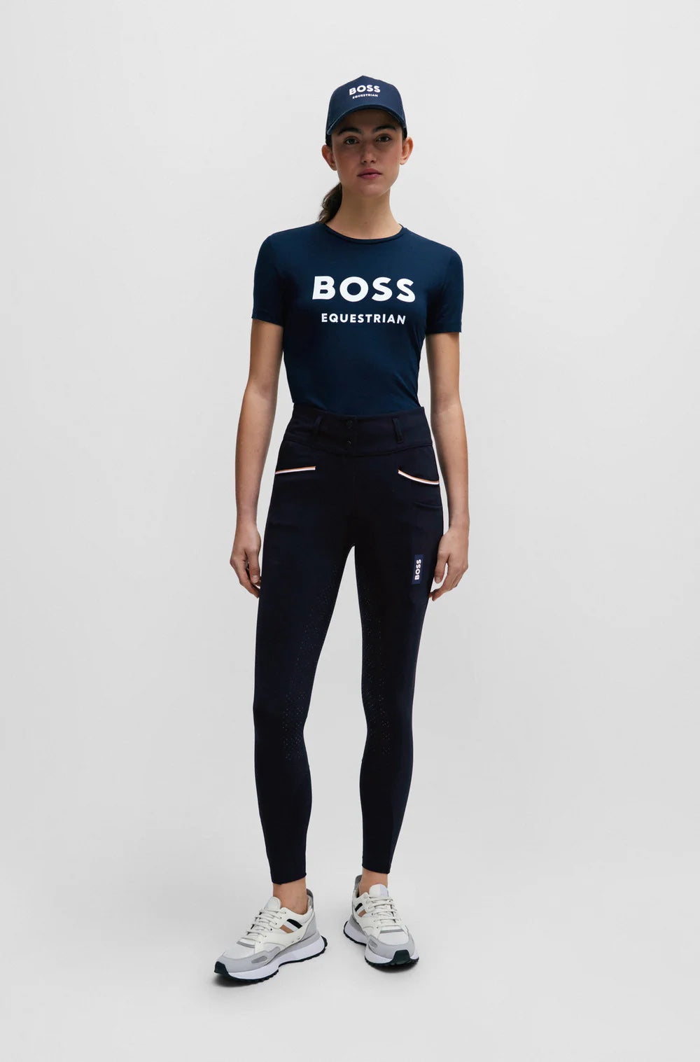 【即日配送】夏用ハイウエストフルグリップキュロット ベージュ/ブラック スマホポケット付き Hugo Boss