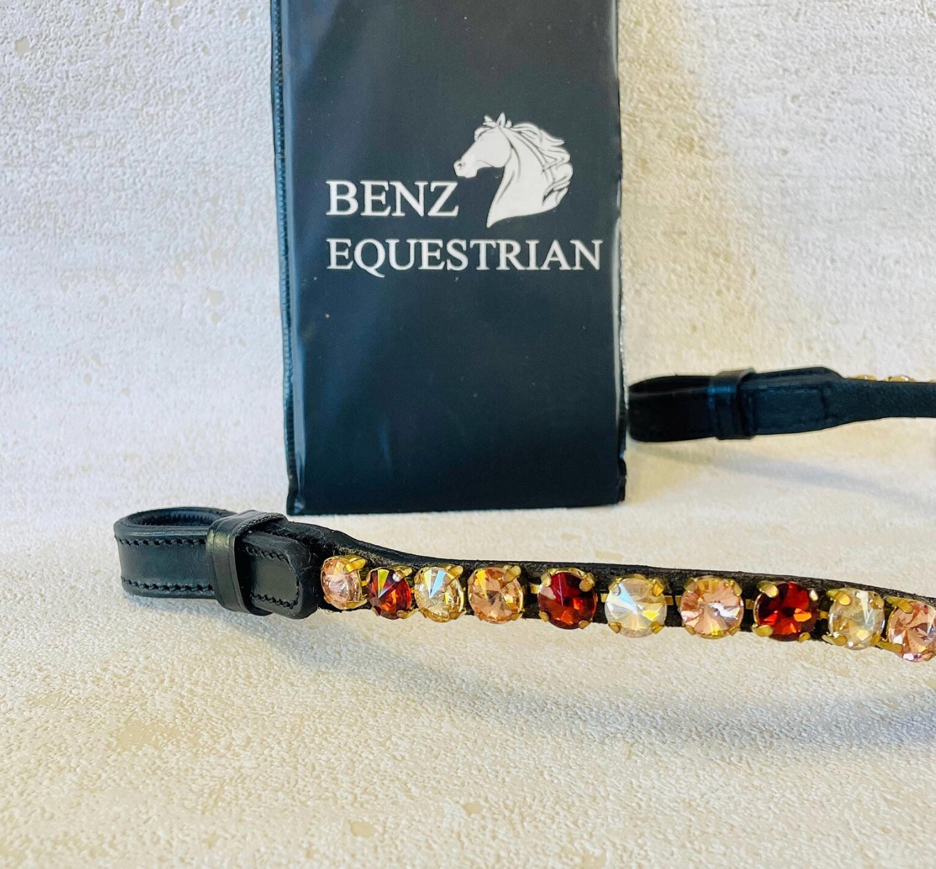 スワロフスキー額革 ハニー＆ローズゴールド ブラック Benz Equestrian