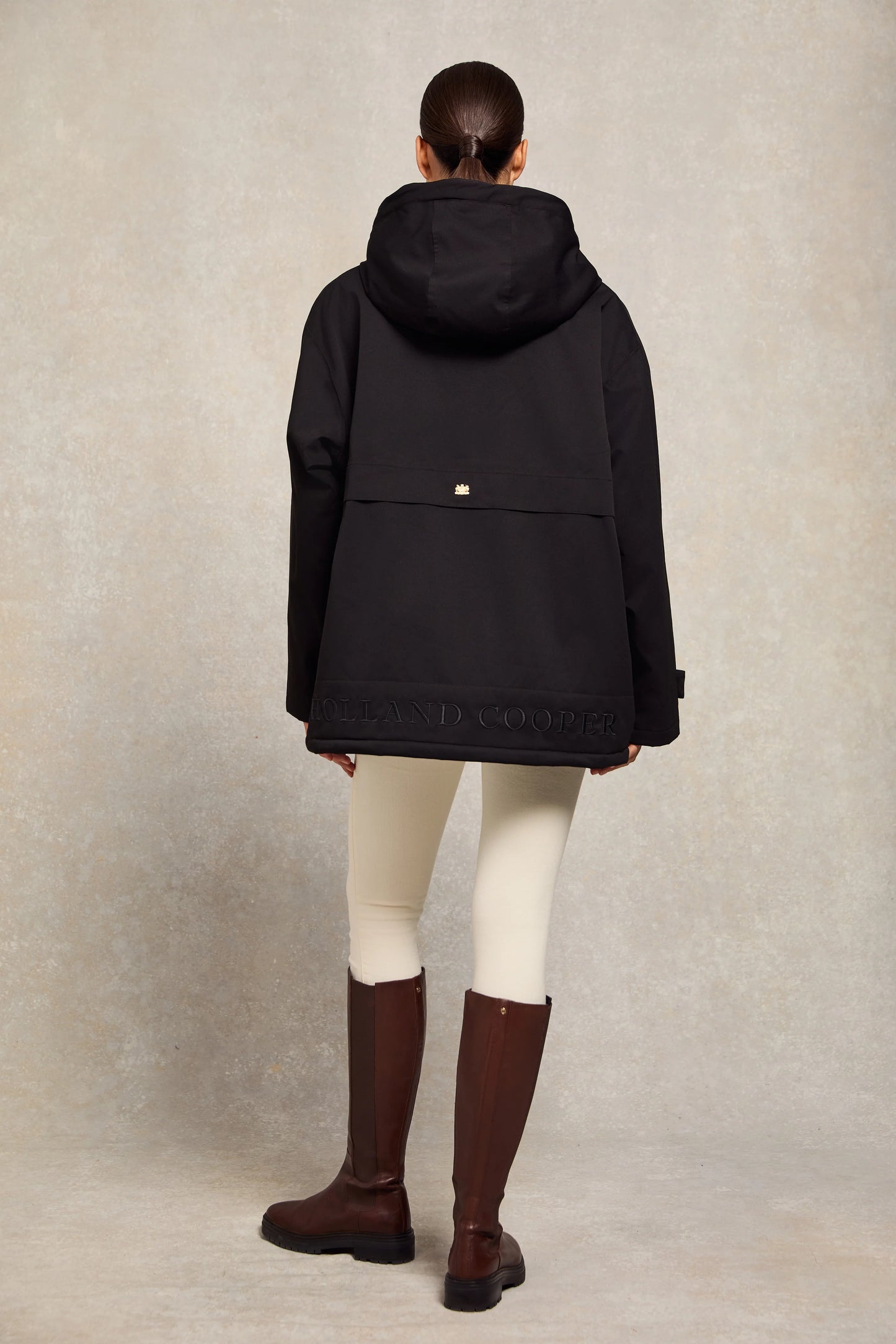 Fully waterproof oversized jacket with fleece lining in black/dark navy/chocolate Holland Cooper