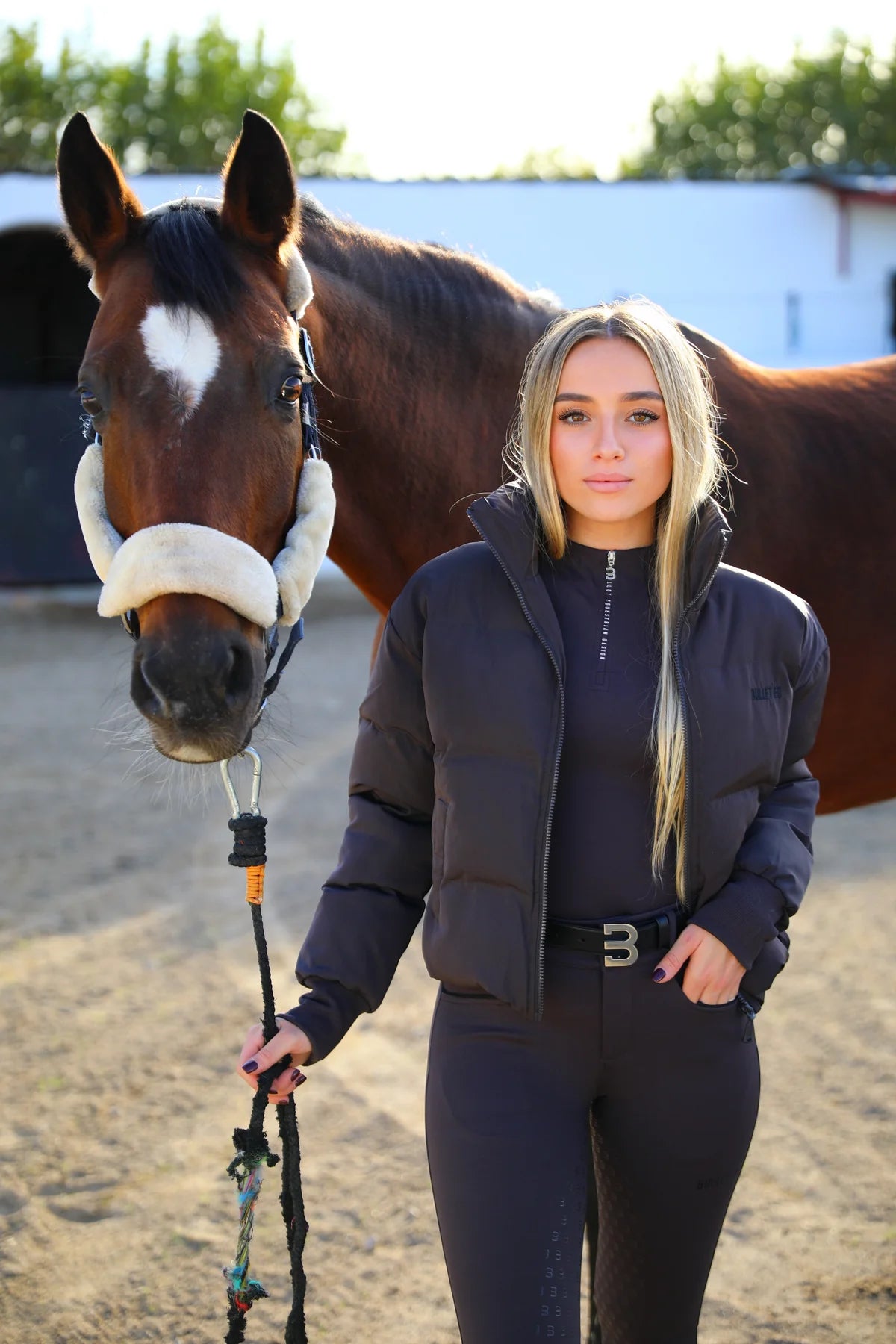 ボンバーダウンジャケット エスプレッソ クロップド丈 レディース  Bullet Equestrian design