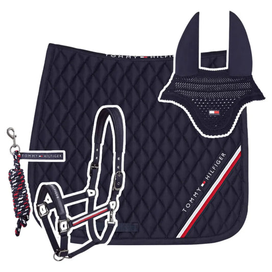 【4点セット】ナイロン無口＆引き手&障害用ゼッケン&イヤーネット ネイビー Tommy Hilfiger Equestrian
