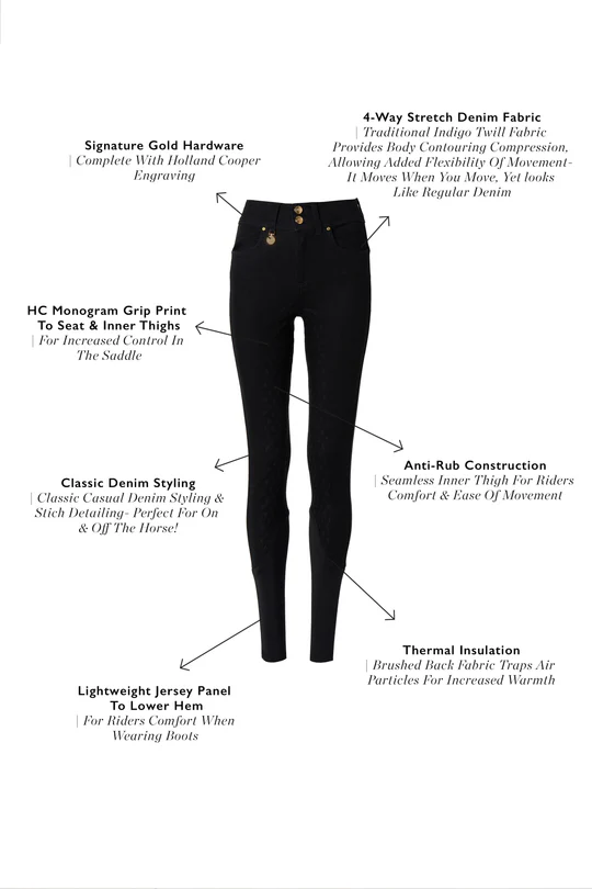 裏起毛ストレッチデニムキュロット フルグリップ  インディゴ/ブラック レディース Holland Cooper