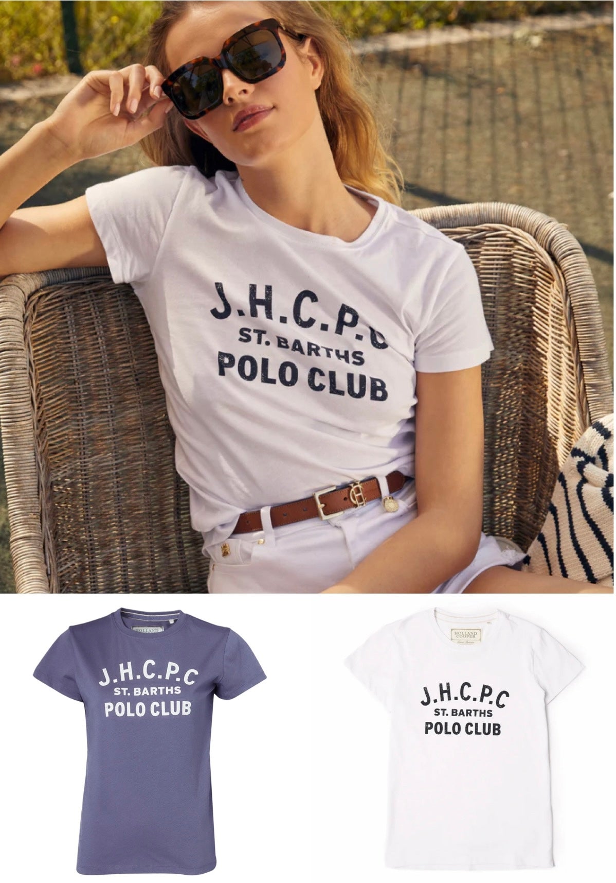 コットンロゴTシャツ レディース ブルー/ホワイト Holland Cooper