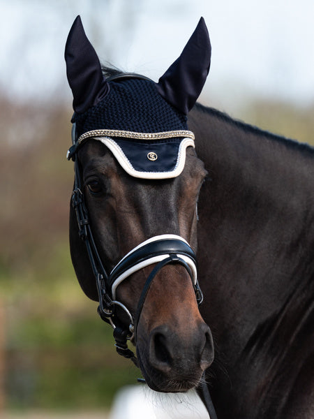 【２点セット】障害用ゼッケン&イヤーネット ネイビー ラインストーン付き クイックドライ素材 Ps of Sweden