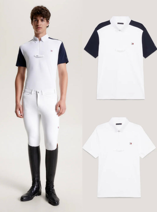 メンズ競技用半袖シャツ ホワイト/ネイビー Tommy Hilfiger Equestrian