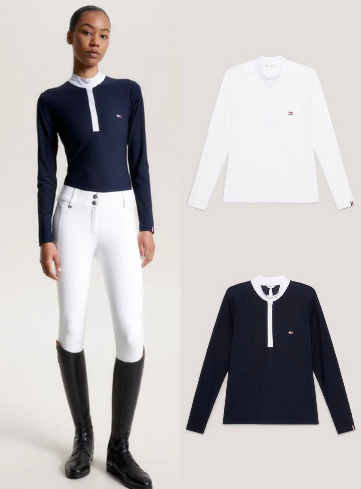 【即日配送】競技用長袖シャツ ホワイト/ネイビー Tommy Hilfiger Equestrian