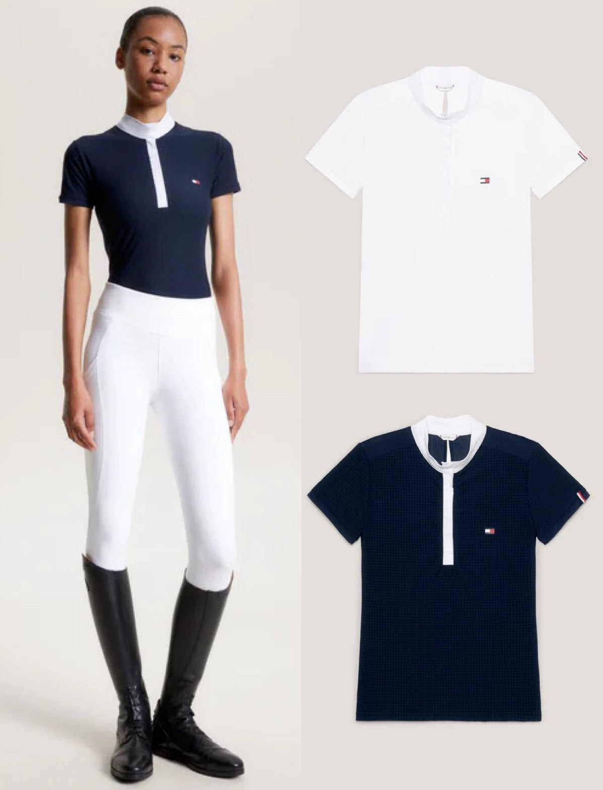 競技用半袖シャツ ホワイト/ネイビー Tommy Hilfiger Equestrian