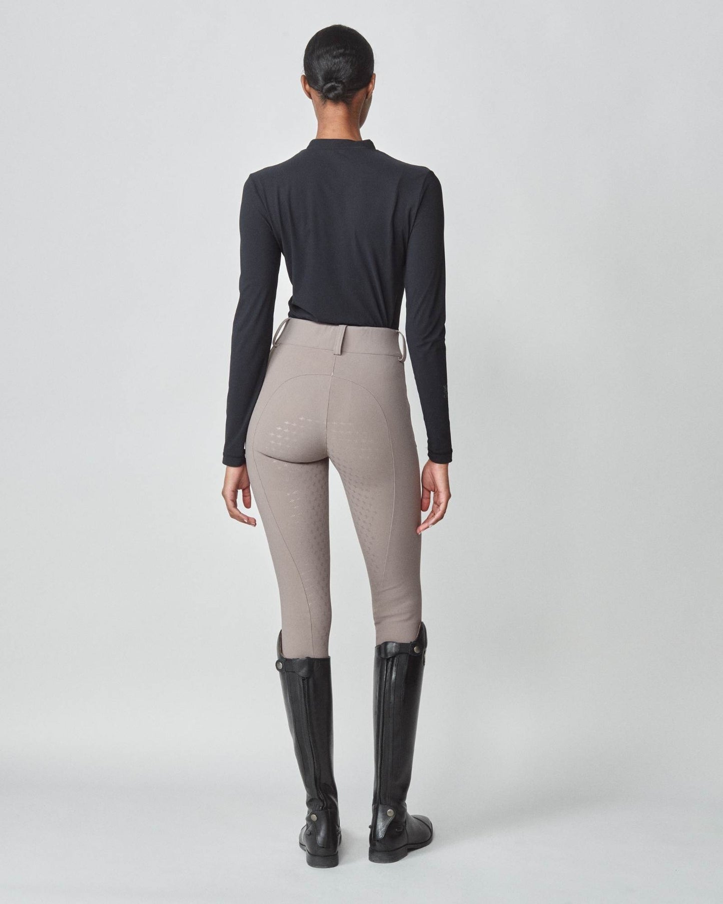 Lightweight long sleeve mock neck top in Italian jersey, black/grey/lavender Yagya