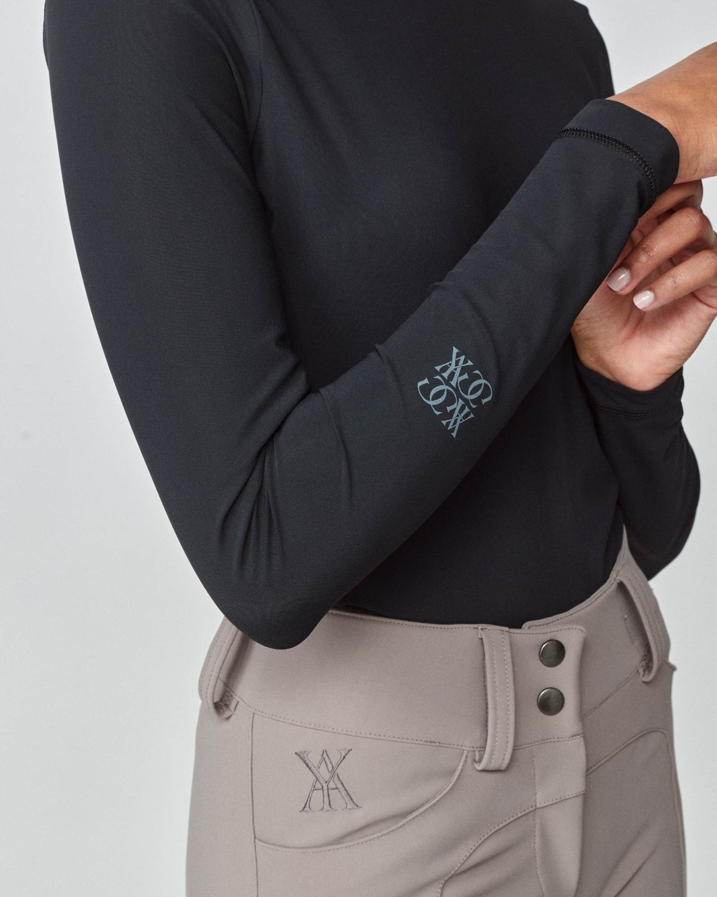 Lightweight long sleeve mock neck top in Italian jersey, black/grey/lavender Yagya