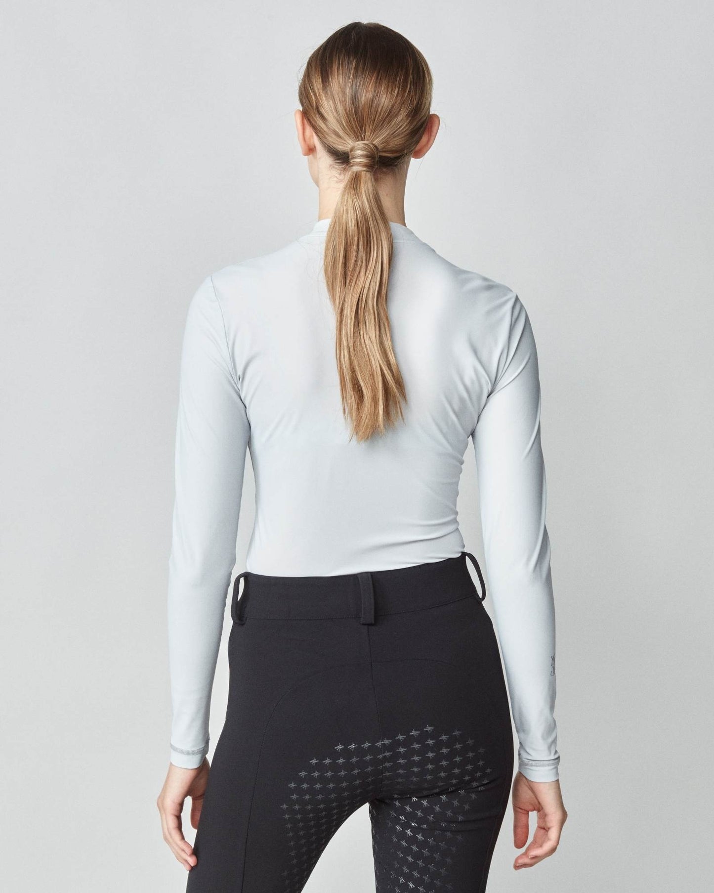 Lightweight long sleeve mock neck top in Italian jersey, black/grey/lavender Yagya