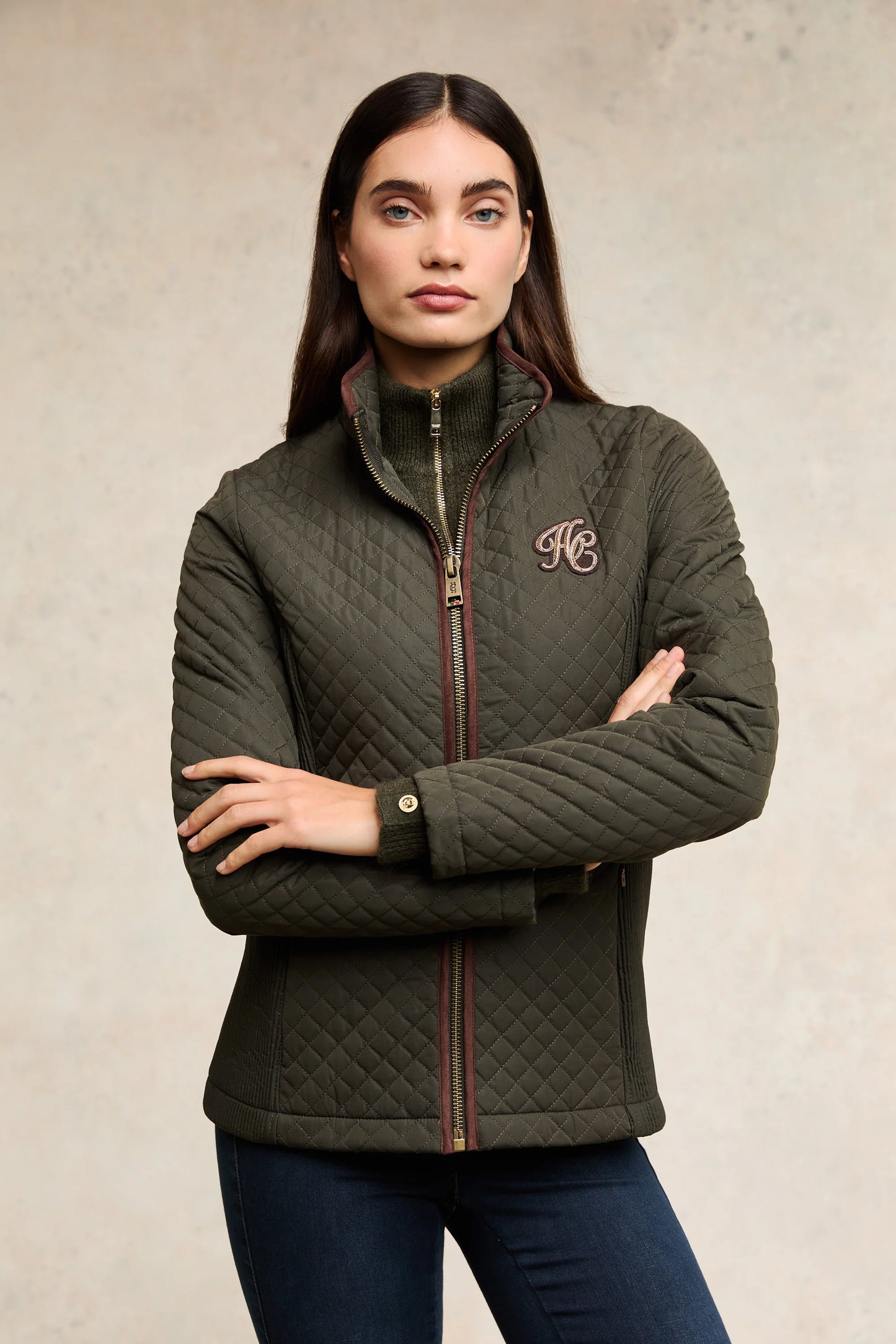 Holland Cooper Diamond Quilted Jacket in Dark Navy/Black/Dark Olive