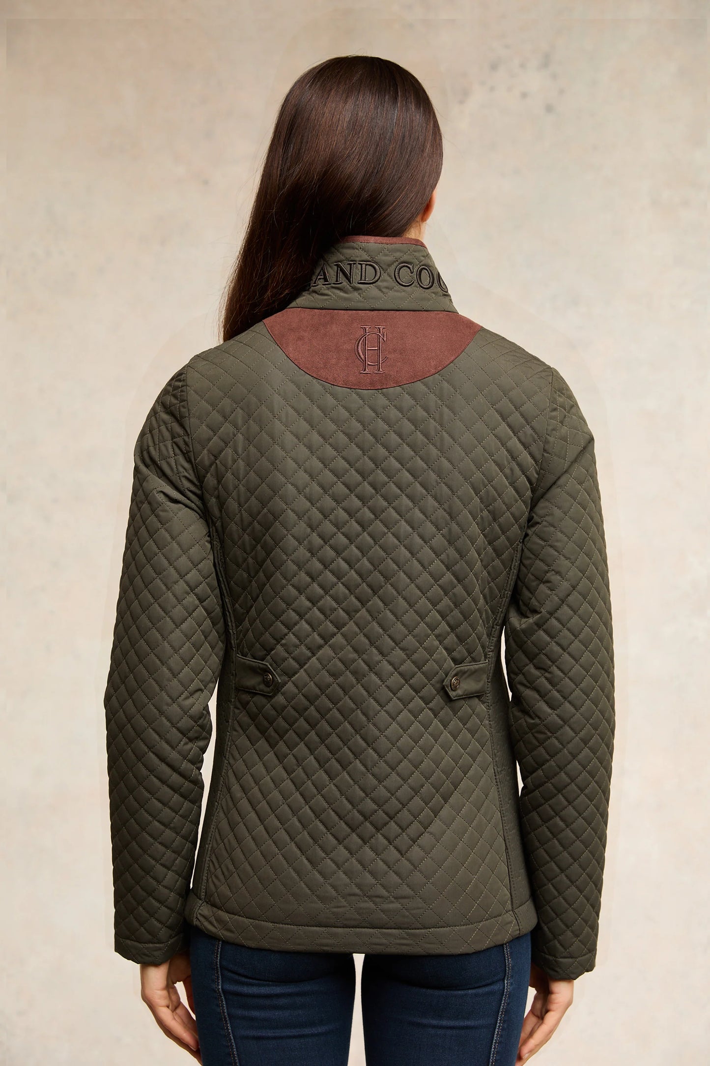 Holland Cooper Diamond Quilted Jacket in Dark Navy/Black/Dark Olive