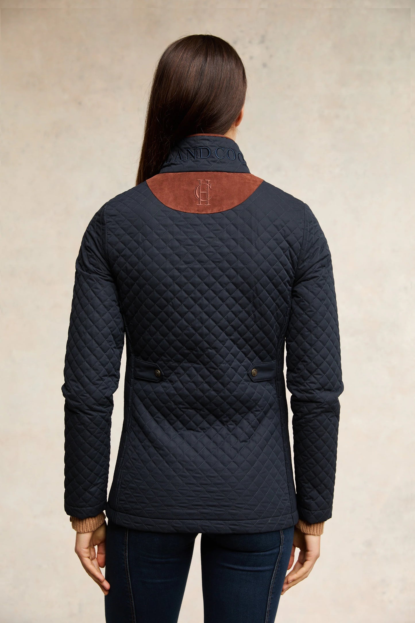 Holland Cooper Diamond Quilted Jacket in Dark Navy/Black/Dark Olive