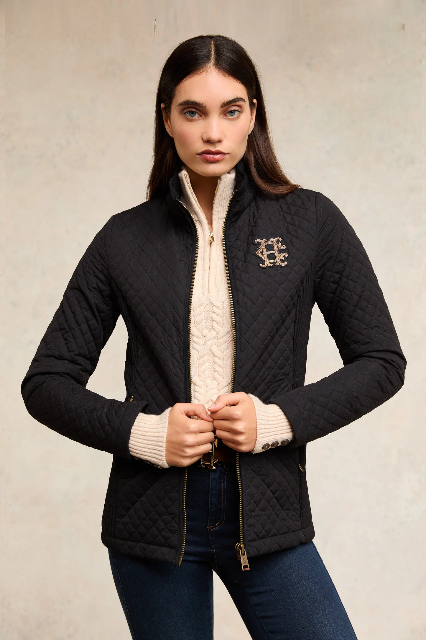Holland Cooper Diamond Quilted Jacket in Dark Navy/Black/Dark Olive