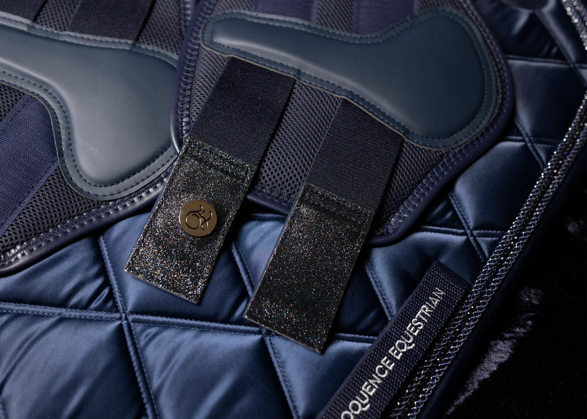 Velvet Saddle Pad, Racetrack Bib, Black/Ruby Red, Eloquence Equestrian