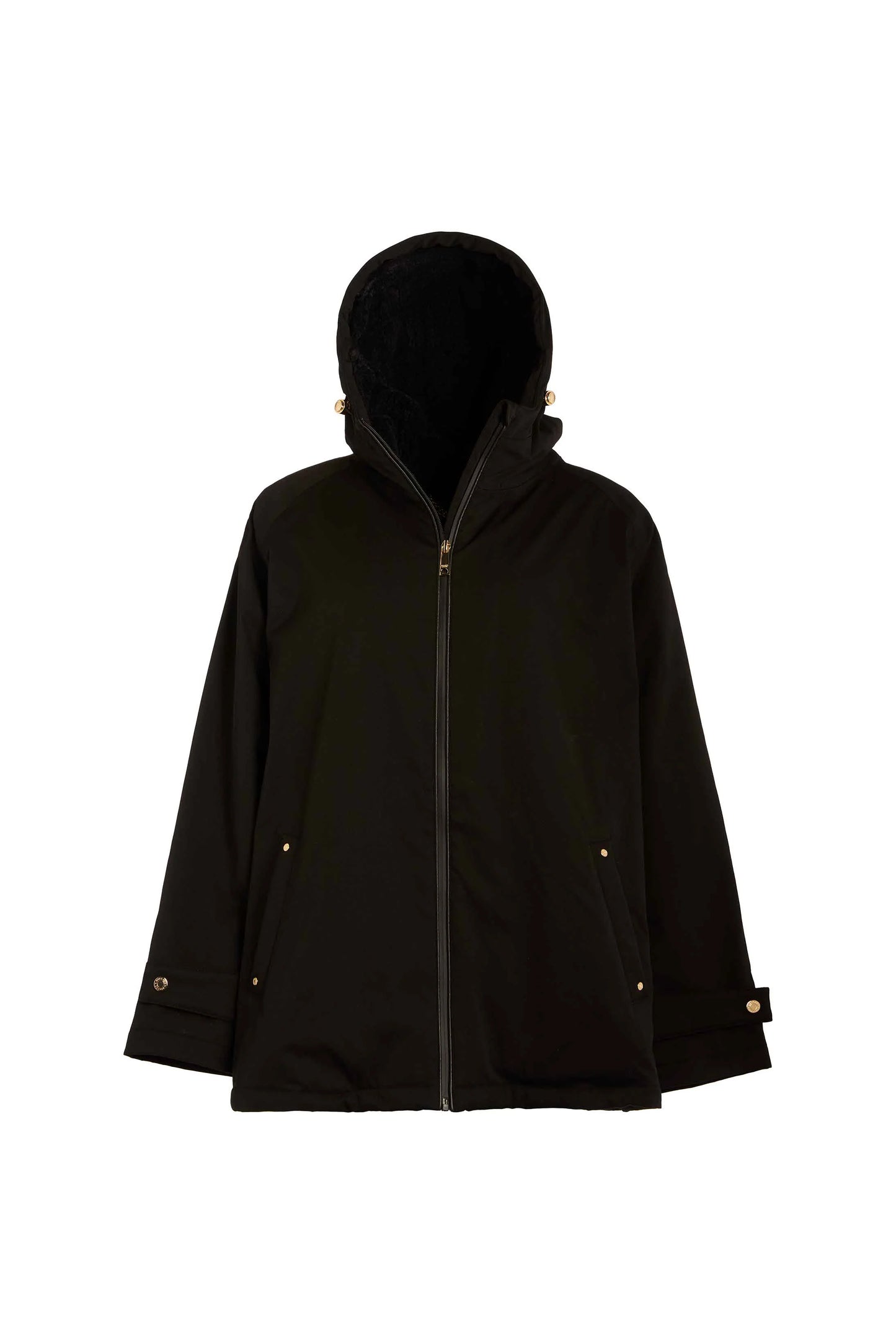 Fully waterproof oversized jacket with fleece lining in black/dark navy/chocolate Holland Cooper