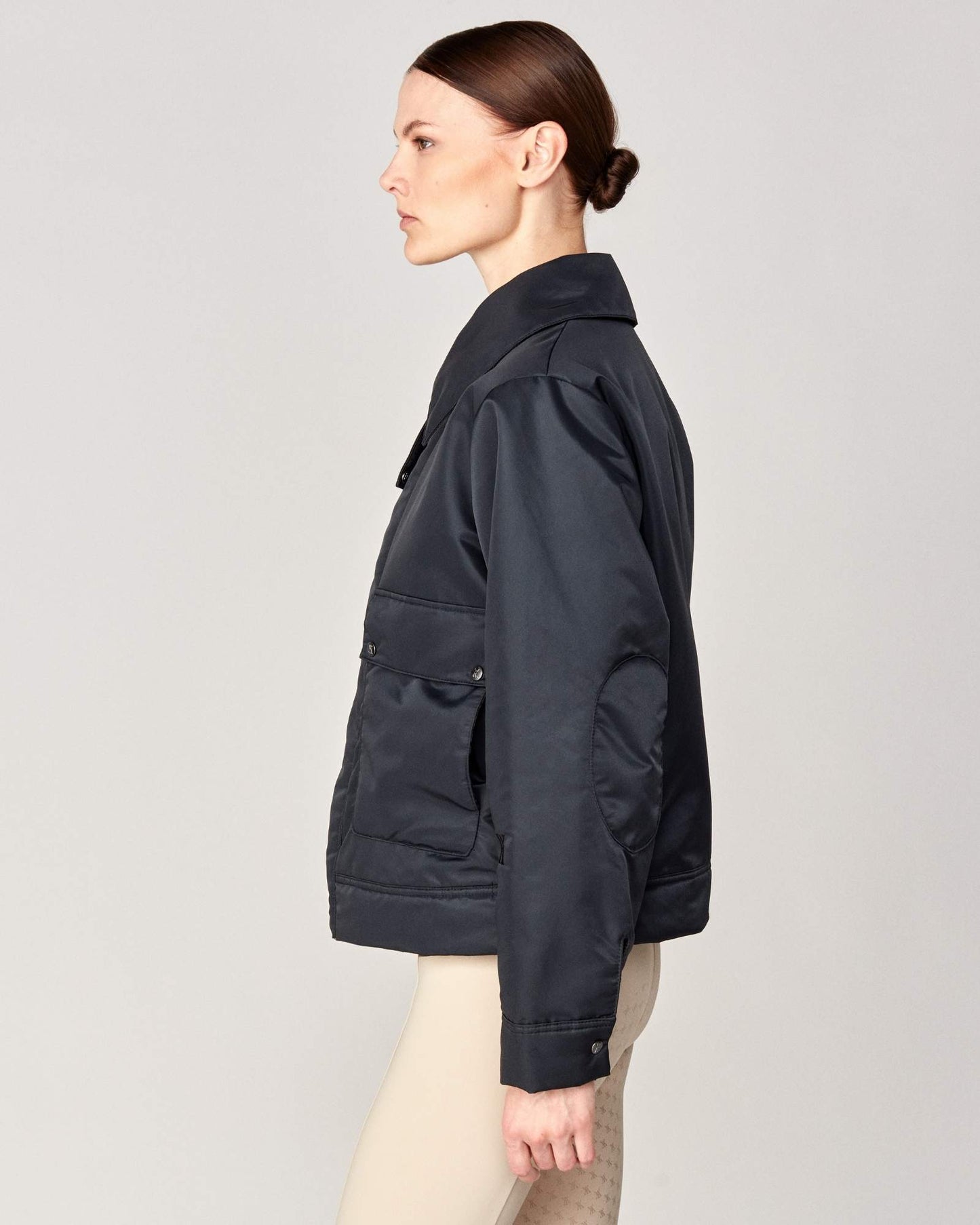 Short oversized jacket with 2-way collar in black/green Yagya