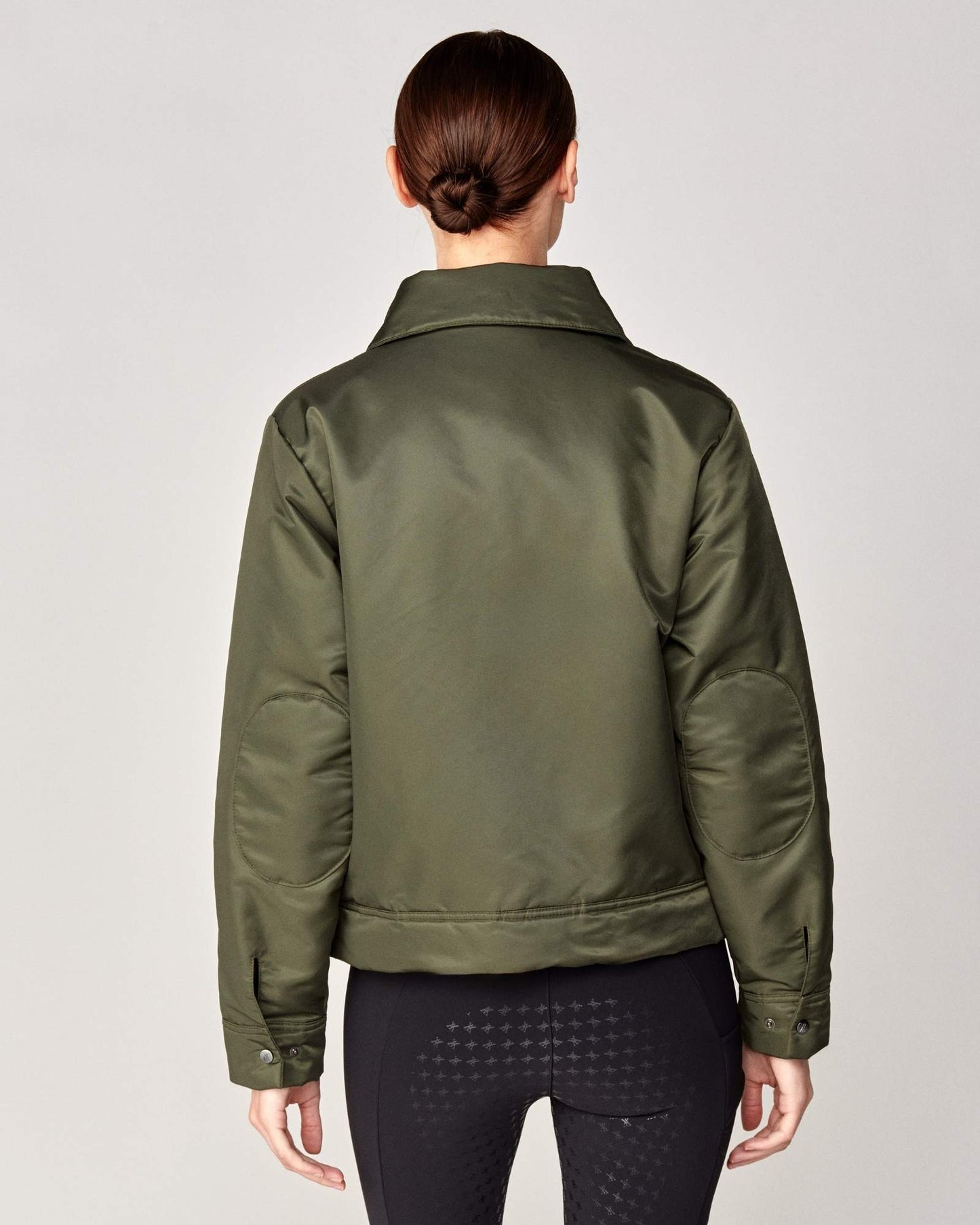 Short oversized jacket with 2-way collar in black/green Yagya