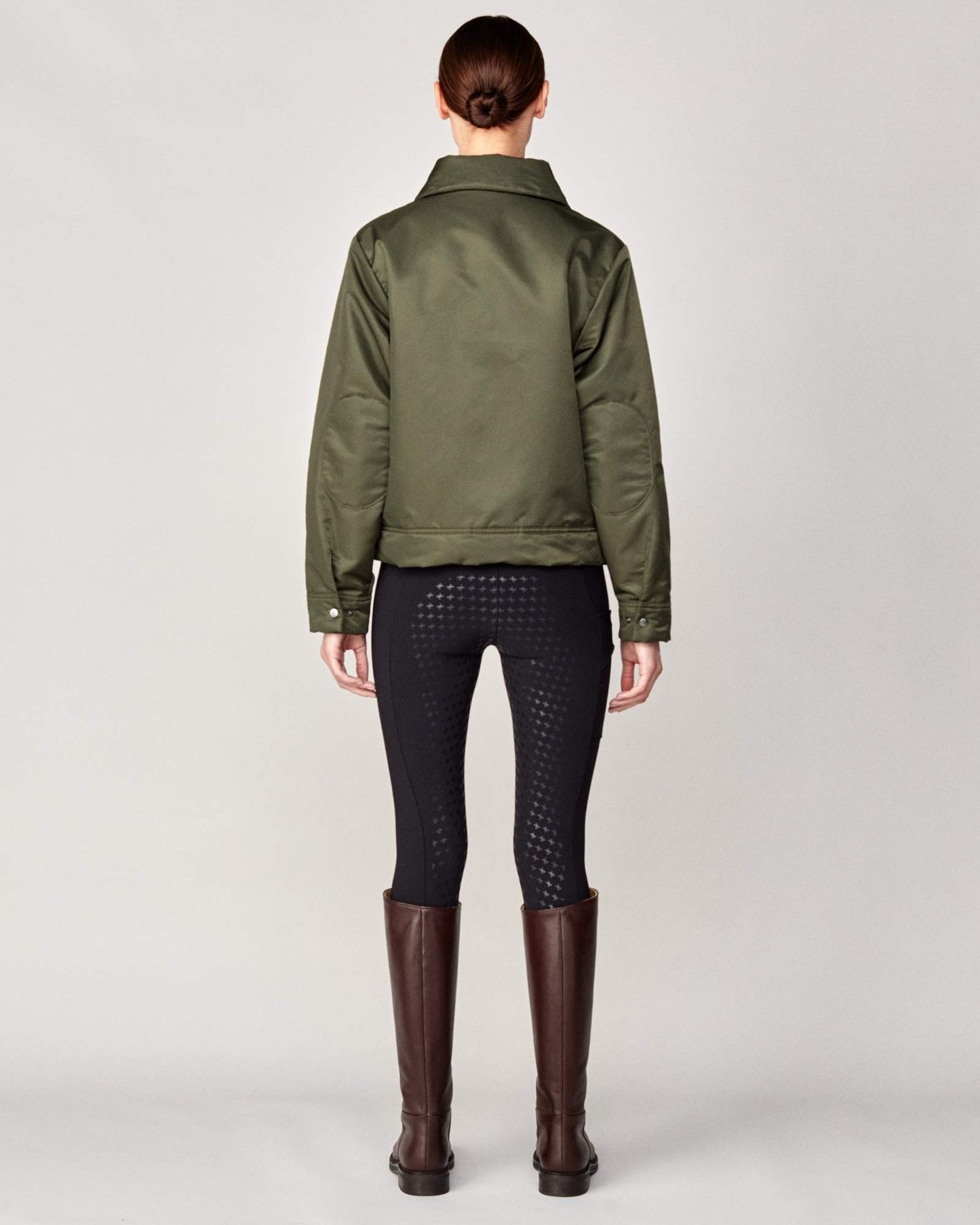 Short oversized jacket with 2-way collar in black/green Yagya