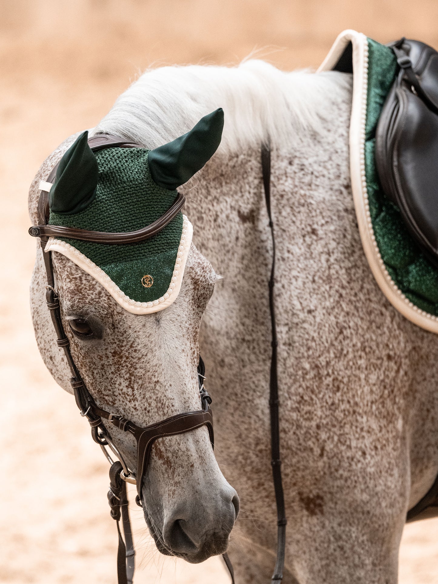 【2点セット】スターダストゼッケン&イヤーネット エメラルド 障害用/馬場用 2025ホリデー限定 Ps of Sweden