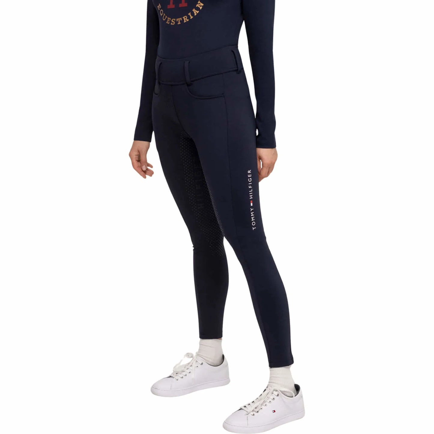 冬用裏起毛ストレッチレギンス フルグリップ ベルト通し付き ネイビー Tommy Hilfiger Equestrian
