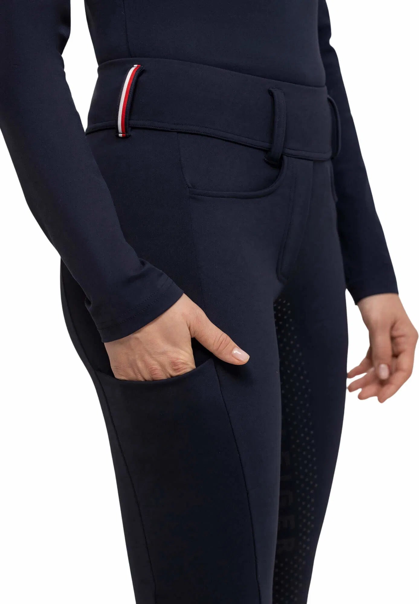 冬用裏起毛ストレッチレギンス フルグリップ ベルト通し付き ネイビー Tommy Hilfiger Equestrian
