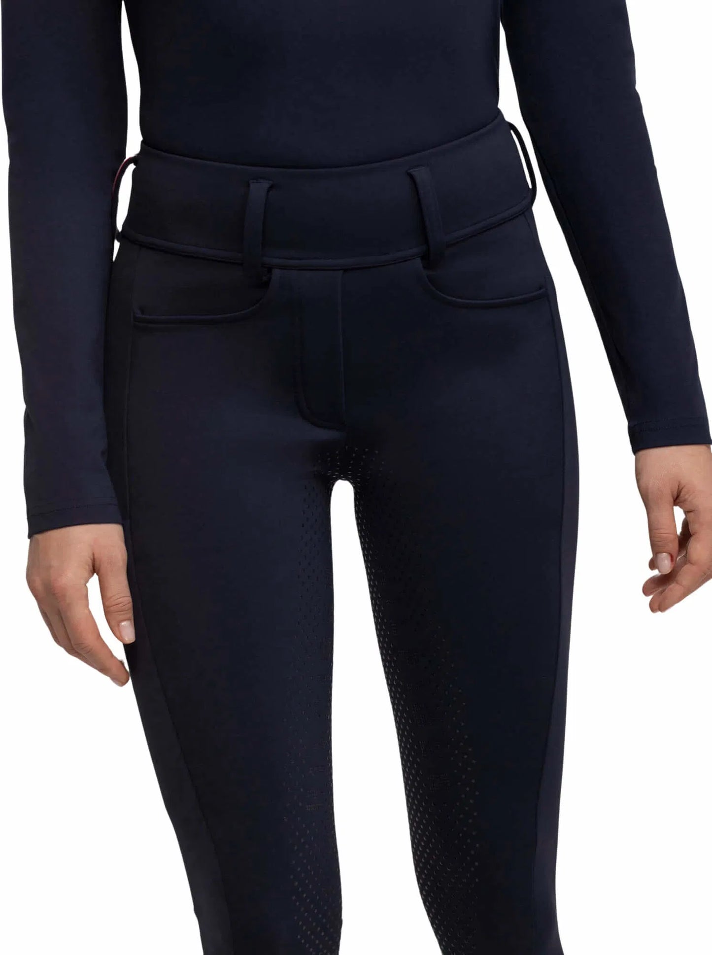 冬用裏起毛ストレッチレギンス フルグリップ ベルト通し付き ネイビー Tommy Hilfiger Equestrian