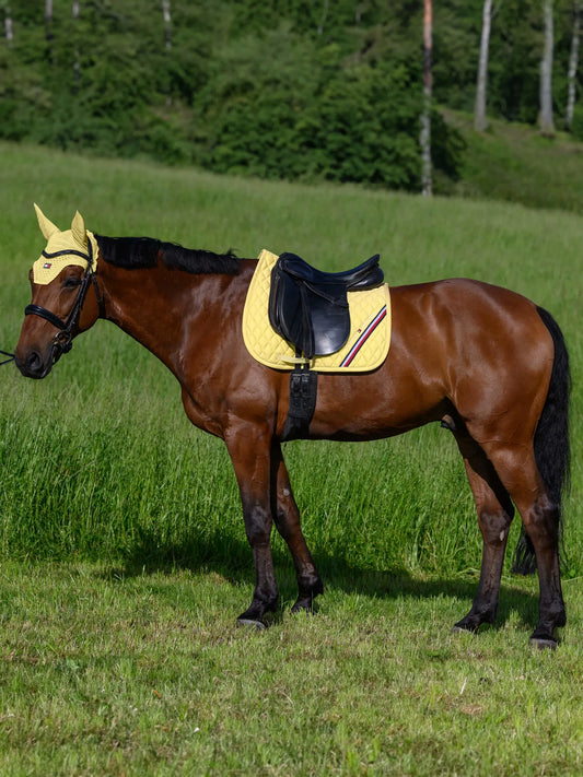 馬場用ワッフルキルティングゼッケン&イヤーネット２点セット 調湿素材 レモンイエロー  Tommy Hilfiger Equestrian
