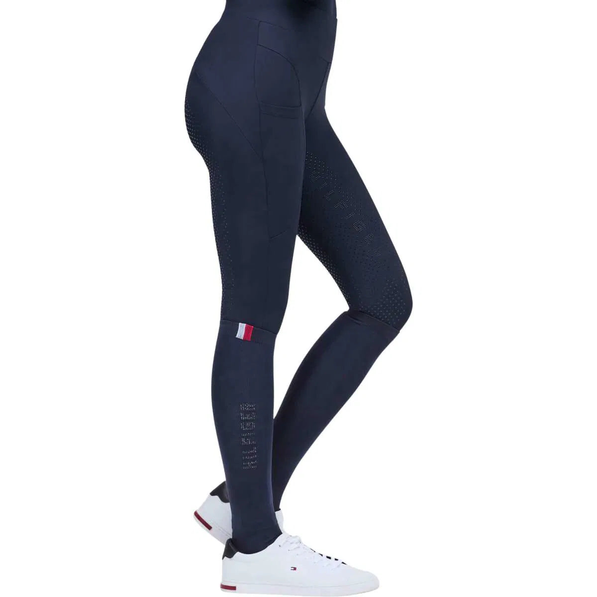 冬用ラインストーン付きレディースソックス 着圧加工 消臭素材 ネイビー Tommy Hilfiger Equestrian