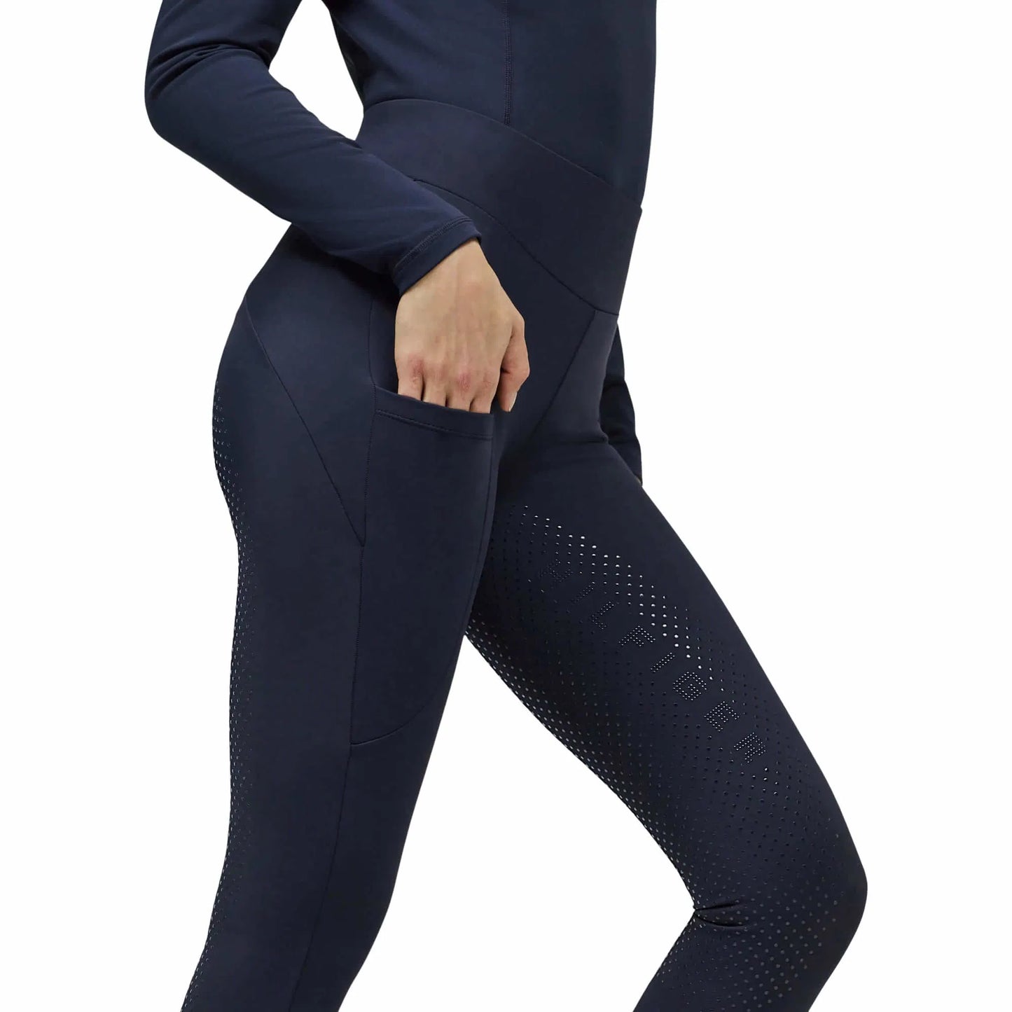 冬用裏起毛ストレッチレギンス フルグリップ ラインストーン付き ネイビー Tommy Hilfiger Equestrian